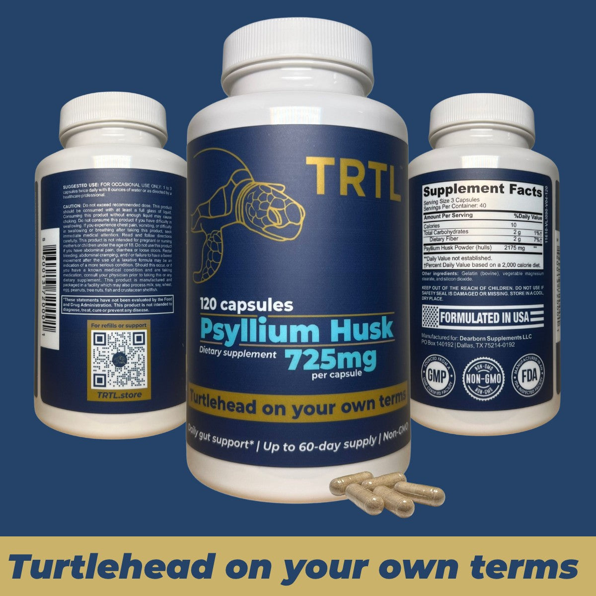 TRTL Psyllium Husk 725mg Capsules 120 Count