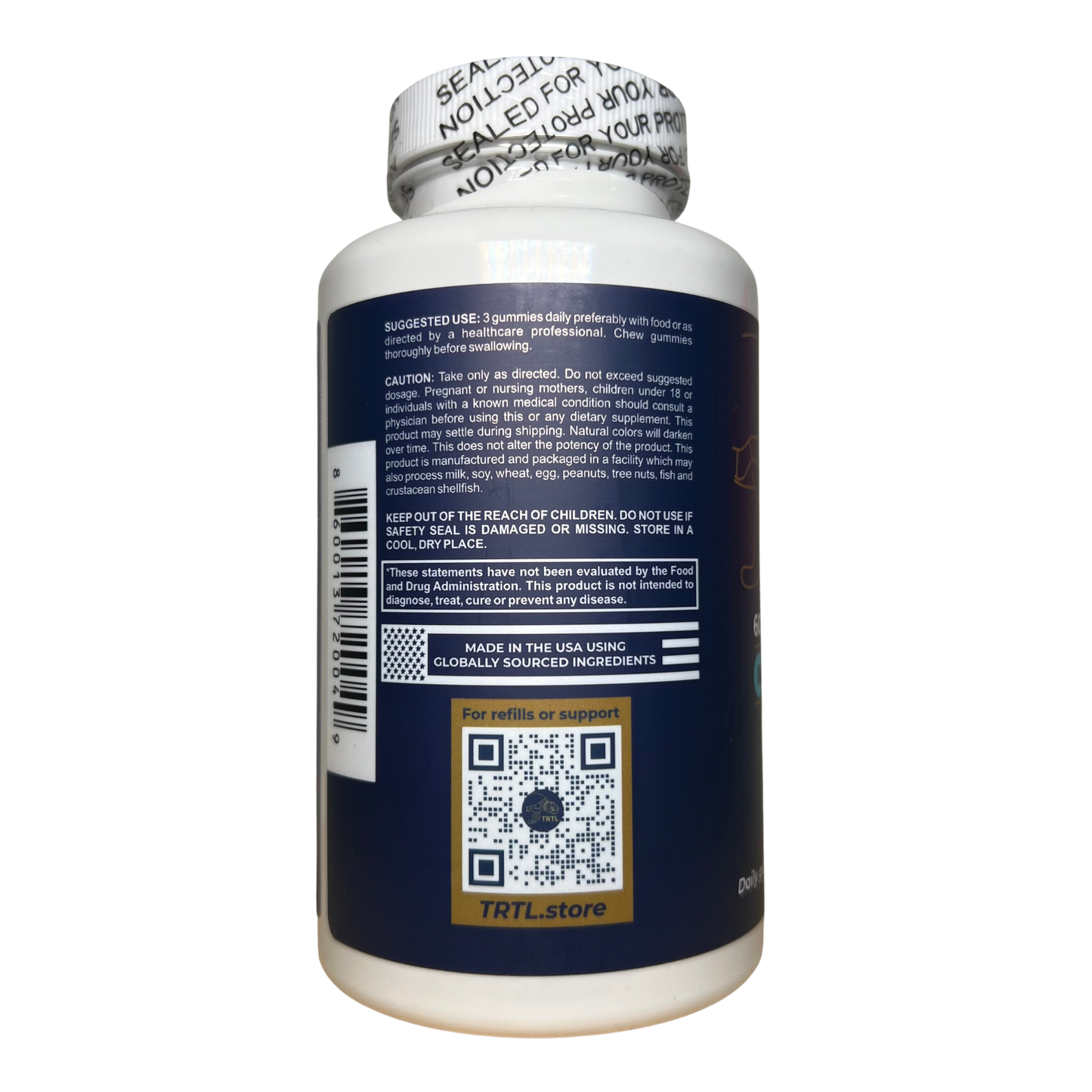 TRTL Fiber Gummies - 60 Count - Daily Prebiotic Fiber Supplement - Orange & Mixed Berry Flavor