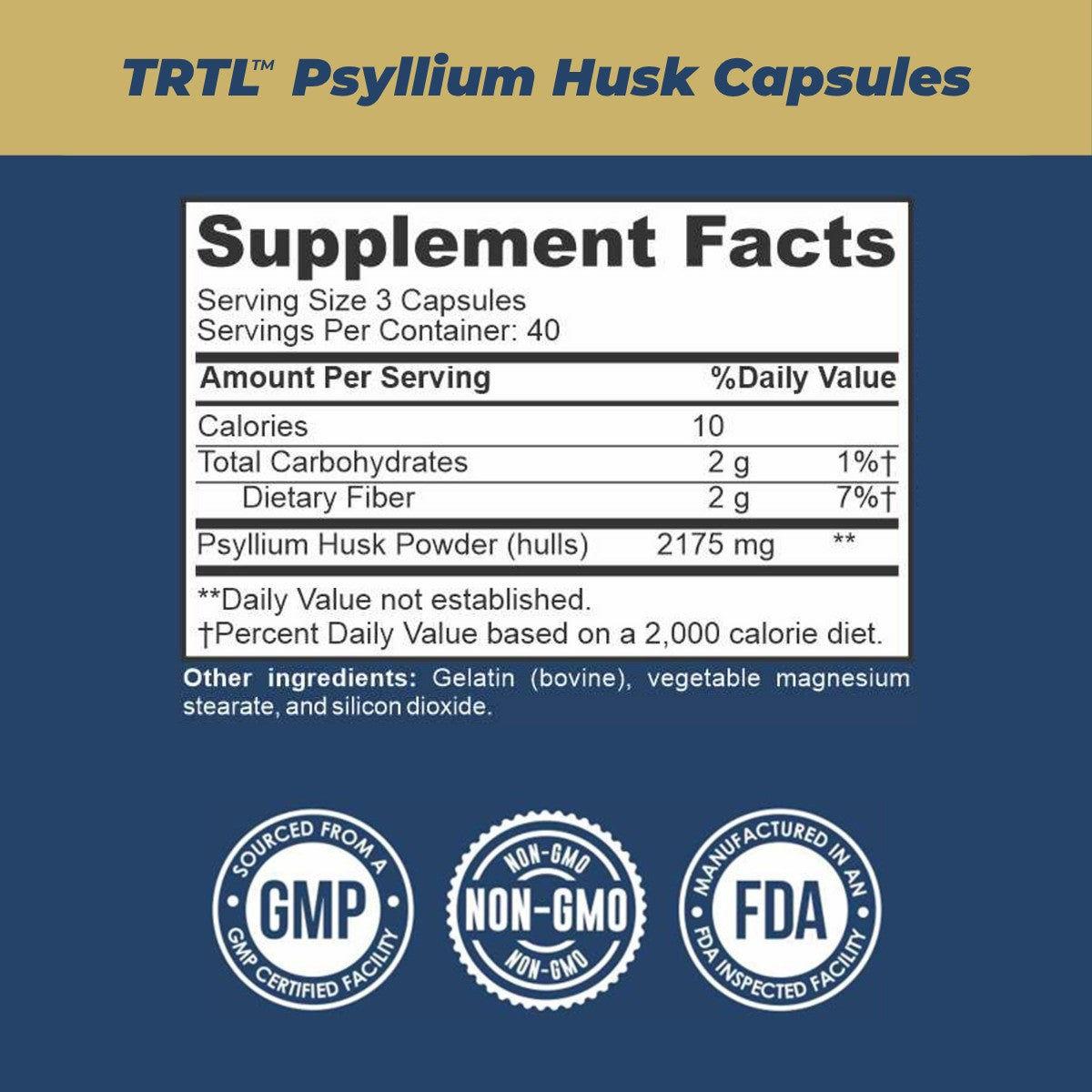 TRTL Psyllium Husk 725mg Capsules 120 Count