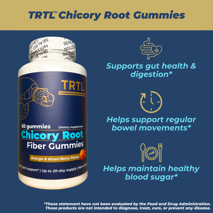TRTL Fiber Gummies - 60 Count - Daily Prebiotic Fiber Supplement - Orange & Mixed Berry Flavor