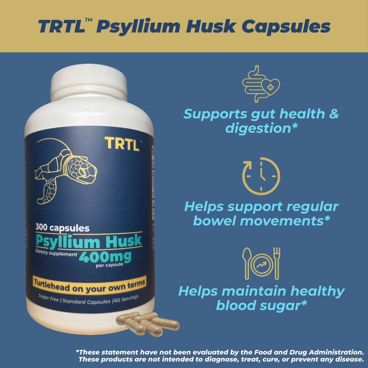 TRTL Psyllium Husk 400mg Capsules 300 Count